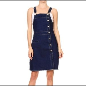 Anna Kaci Button Down Front Denim Overall Dress M